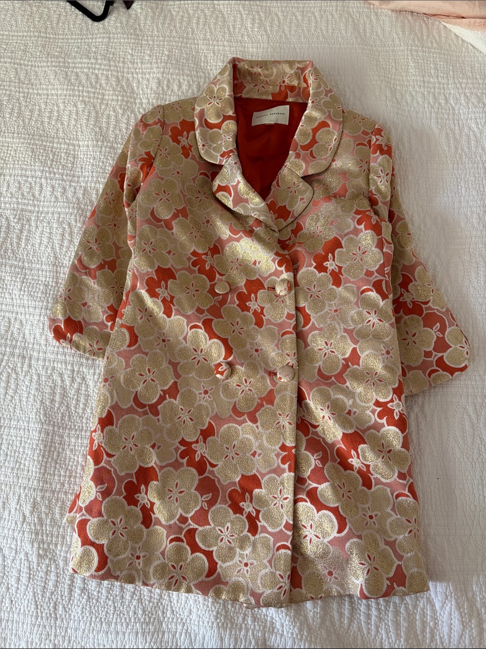 Floral Brocade Blazer Dress - Coral & Gold